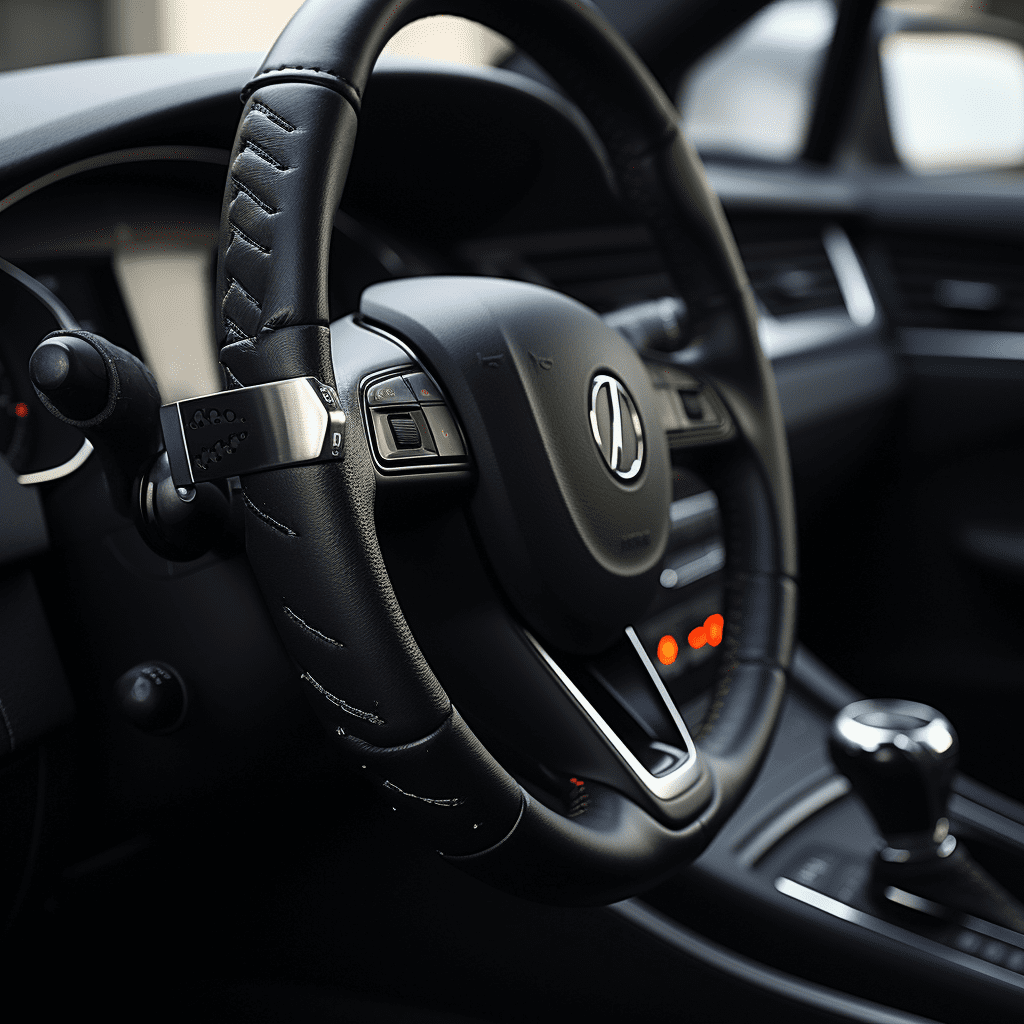 the steering wheel of the car